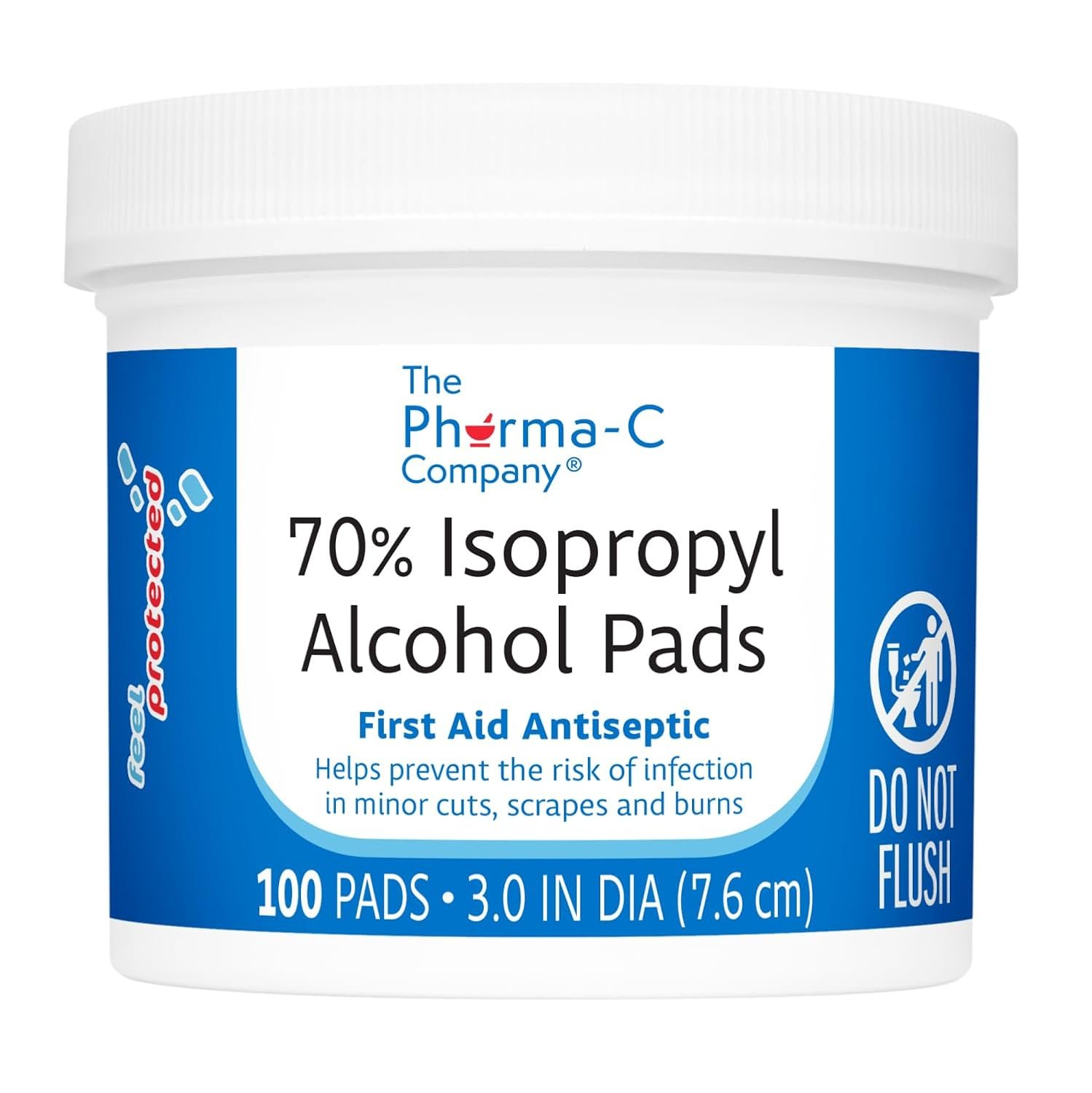 The Pharma-C Company 70% Isopropyl Alcohol Pads [100 count]. First Aid – Antiseptic Wipes – Extra Large – Alcohol for minor cuts, scrapes and burns.