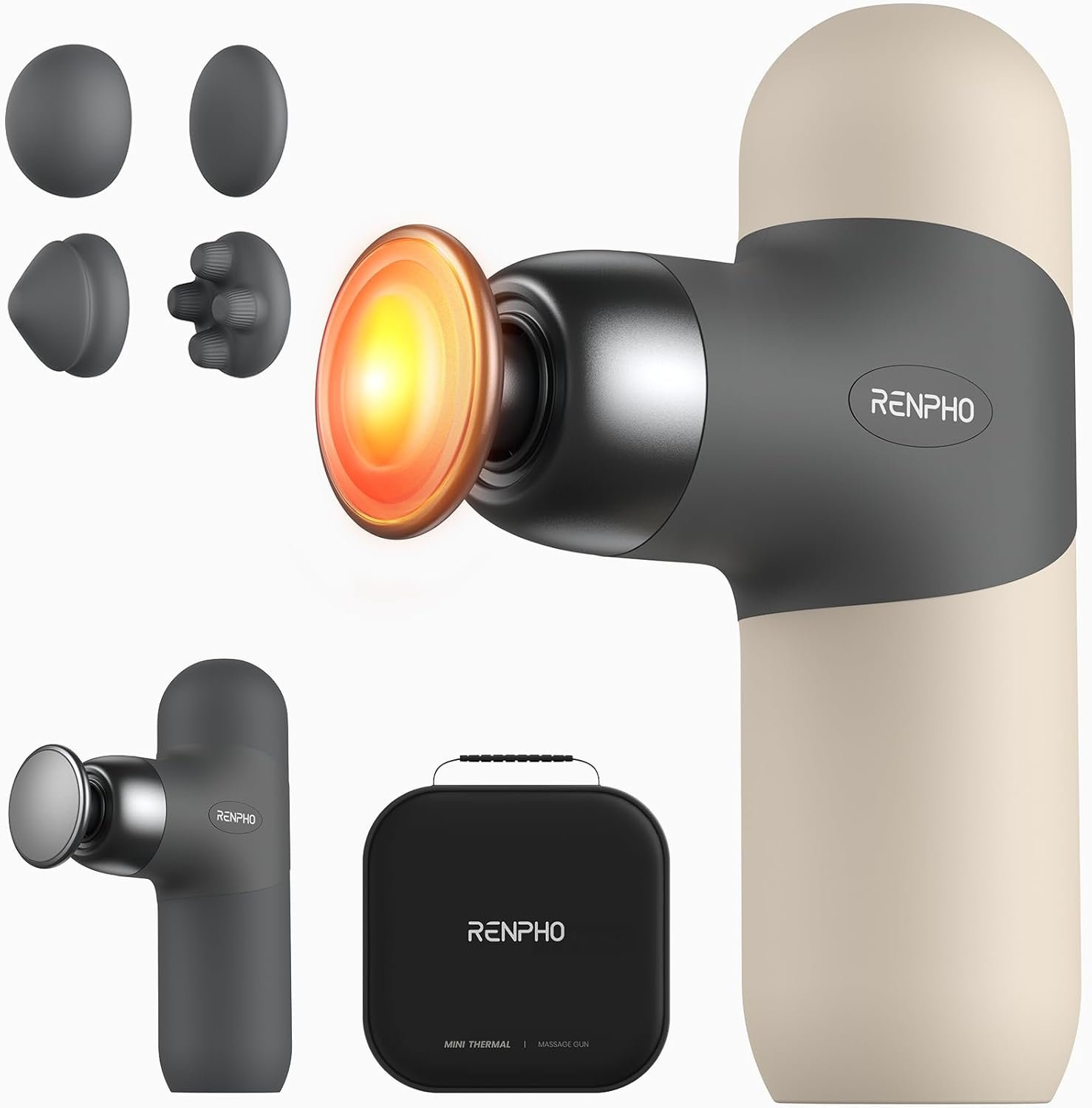 RENPHO Mini Thermal Massage Gun with Heat, Valentines Birthday Gifts for Women Men, Portable Deep Tissue Percussion Massager, Color Silicone Sleeves Travel Size with Carry Case, Gray