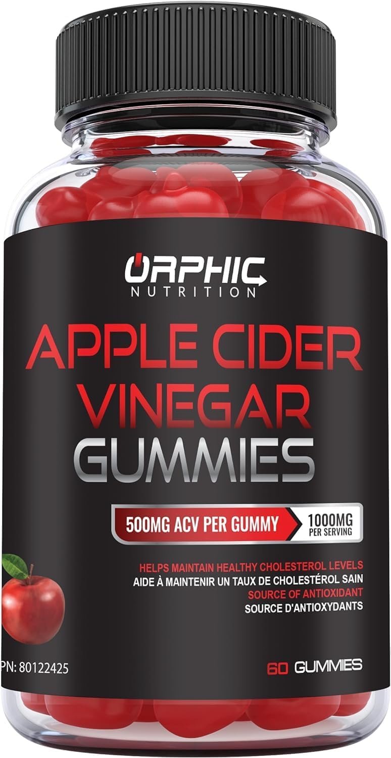 ORPHIC NUTRITION Apple Cider Vinegar Gummies – 1000mg – ACV Weight Loss Gummies – Supports Digestion, Detox & Cleansing – VIT B12, Beetroot – Gomitas de Vinagre de Manzana (60 pcs)