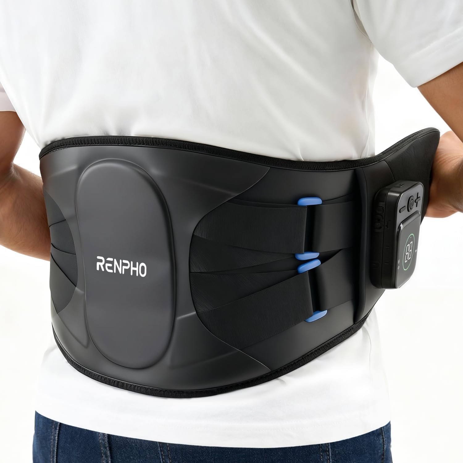 RENPHO Cordless Heating Pad for Back & Period Pain Relief, Valentines Day Gifts for Him Her, Portable Wireless Heat Pad with Massager, 5 Heat 3 Vibration, Birthday Gifts for Women Men 90-310 lbs