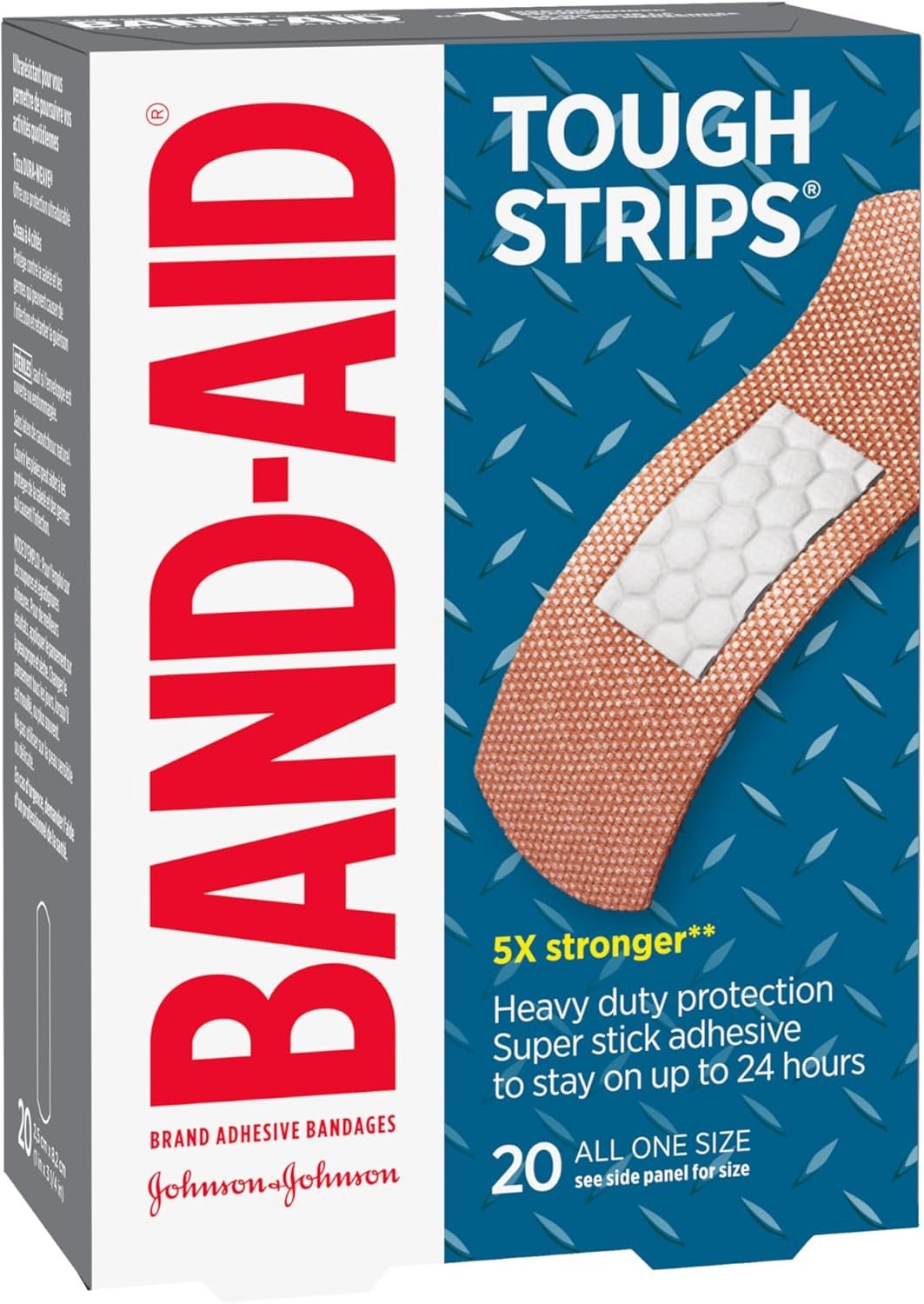 Band-Aid Brand Tough Strips Adhesive Bandage for Minor Cuts & Scrapes, All One Size, 20 ct