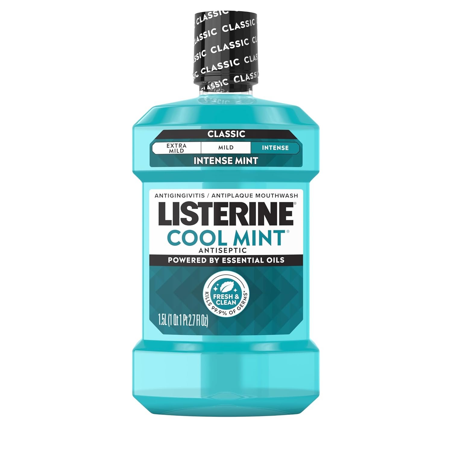 Listerine Cool Mint Antiseptic Mouthwash, Daily Oral Rinse Kills 99% of Germs that Cause Bad Breath, Plaque and Gingivitis for a Fresher, Cleaner Mouth, Cool Mint Flavor, 1.5 L