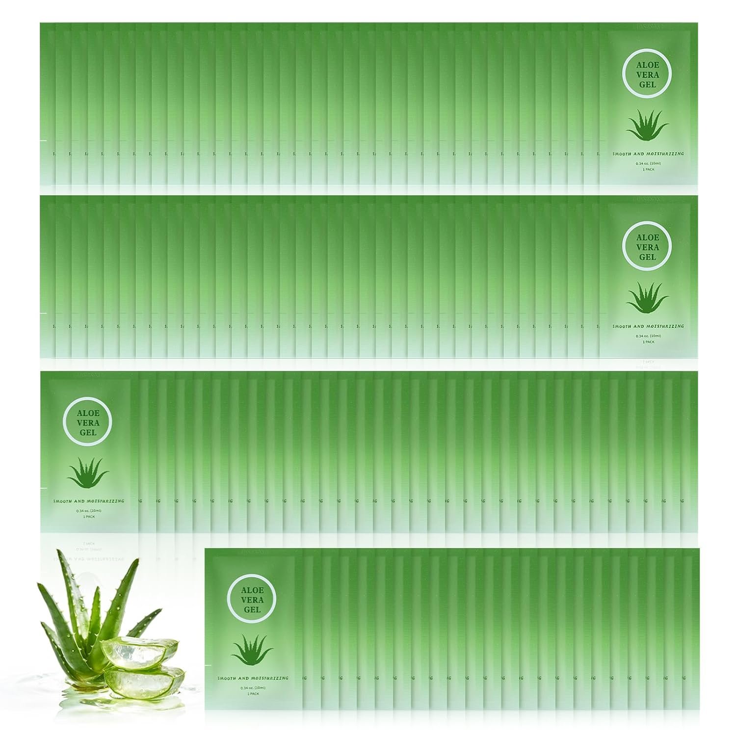 Travel Size Aloe Vera Gel Bulk Mini Natural Organic Aloe Vera Lotion, Individually Wrapped Moisturizer Soothing After Sun Aloe Cream for Face Body Skin Care Outdoor Vacation 0.34 Fl Oz (Pack of 100)