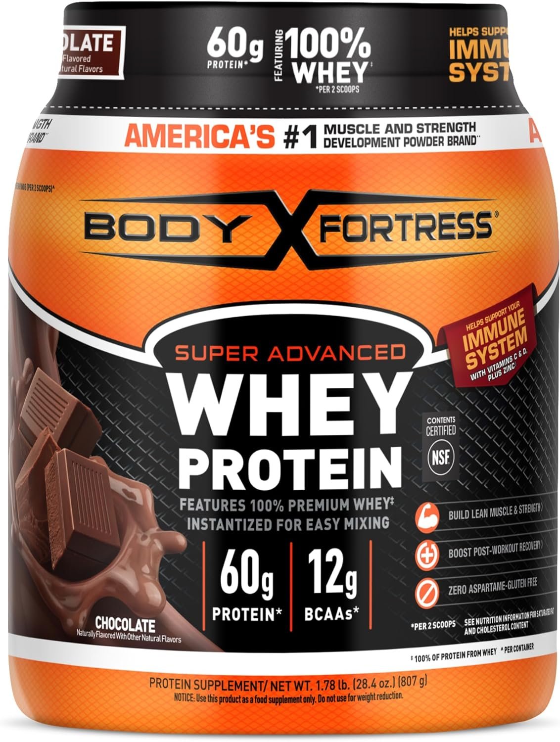 Body Fortress 100% Whey, Premium Protein Powder, Chocolate, 1.78lbs