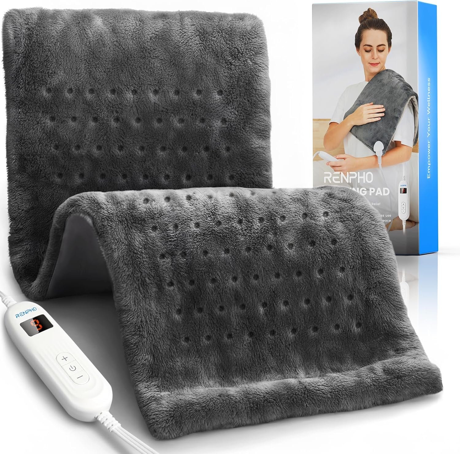 RENPHO Heating Pad for Back Pain & Period Cramps, FSA Eligible, Valentines Day & Birthday Gifts for Her Him Women Men,12″ x24‘’ Electric Heat Pad for Neck and Shoulder, HSA Store, ETL Certified, Gray