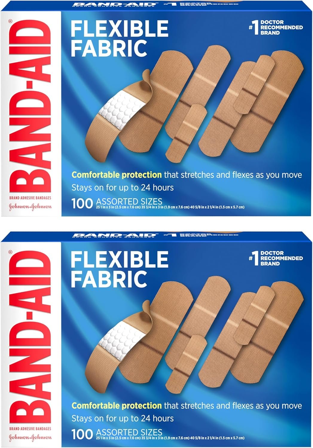 BAND-AID Brand Flexible Fabric Adhesive Bandages with Memory-Weave Fabric, Quilt-Aid Comfort Pad & Hurt-Free Pad; Wound Care for Minor Cuts, Scrapes, & Wounds, Assorted Sizes, 2 x 100 Count