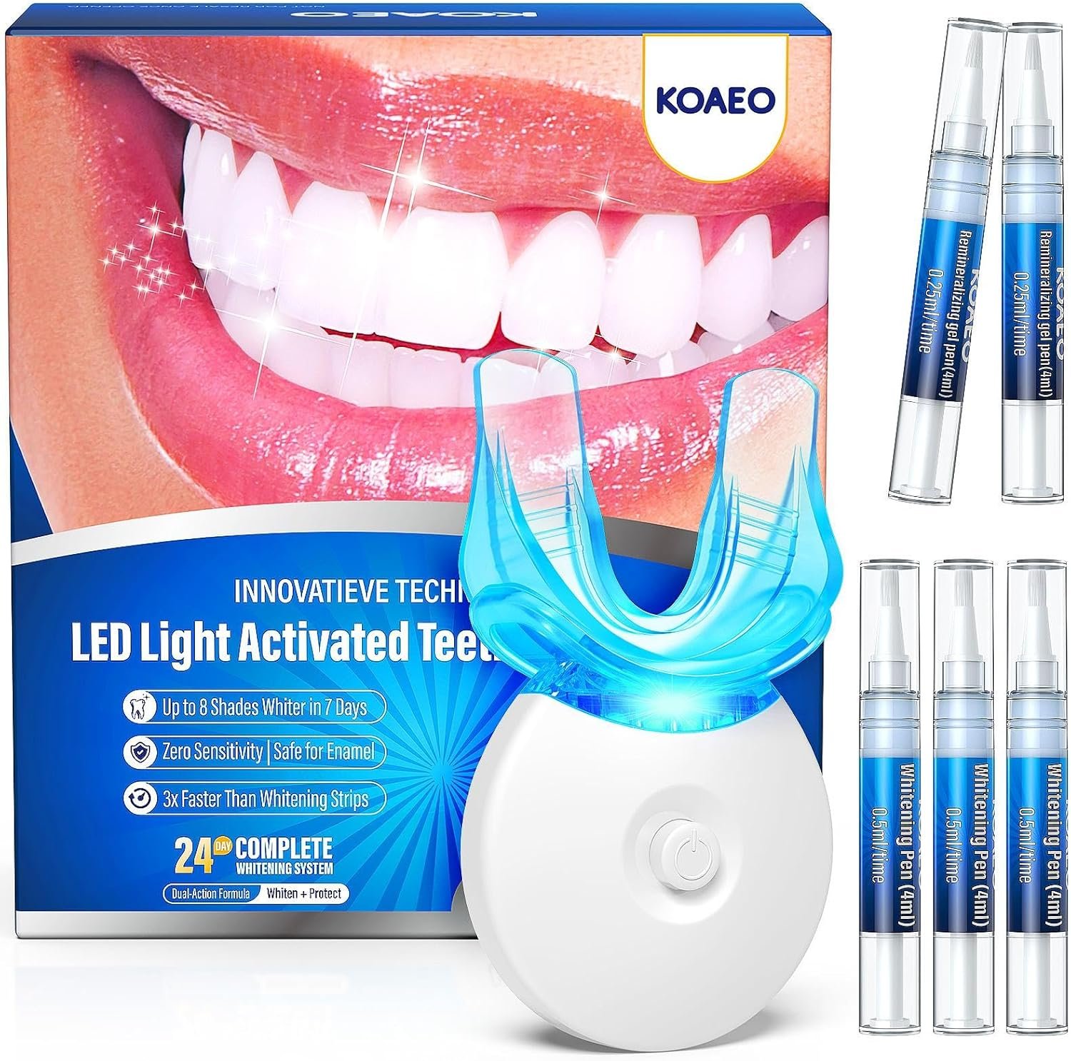 Teeth Whitening Kit – 3 Teeth Whitening Pens + 2 Desensitizing Pens – LED Light – 35% Carbamide Peroxide – Safe & Dentist-Recommended – Fast 7-Day Visible Whitening + Remineralizing Care（Yuzu Citrus）