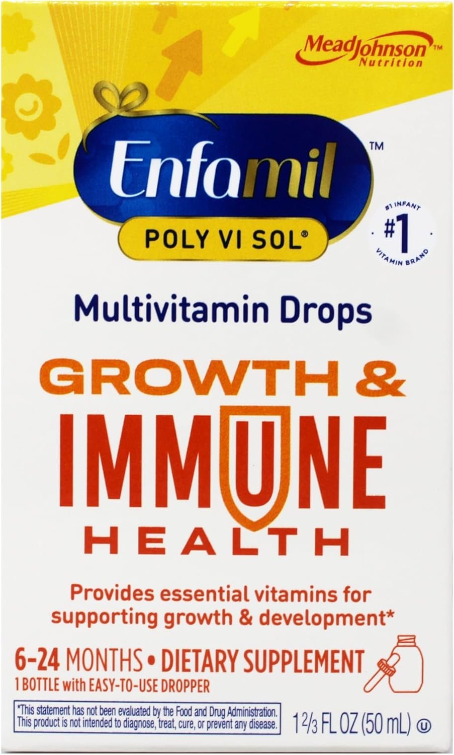Enfamil Poly-Vi-Sol Multivitamin Drops, 1.67 fl oz, Supports Growth & Immune Health, for Ages 6-24 Months, Includes Easy-to-Use Dropper