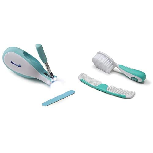 Safety 1st Easy Grip Brush and Comb, Colors May Vary with Safety 1st Sleepy Baby Nail Clipper (Colors May Vary)