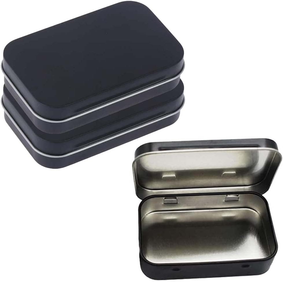 AKOAK 3 Pcs 3.7 x 2.4 x 0.8 Inches Black Rectangular Empty Hinged Tins Box Containers for First Aid Kit,Survival Kits,Storage,Herbs,Pills,Crafts and More