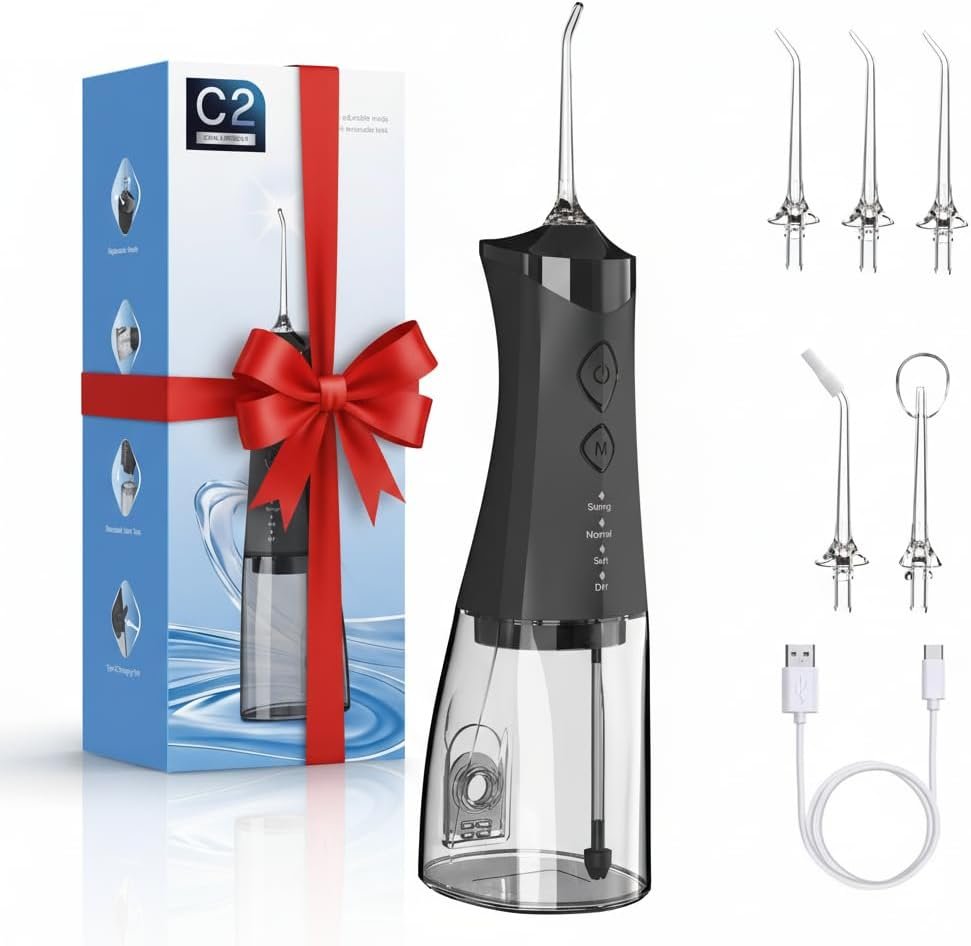 Water Dental Flosser Cordless for Teeth, 350ML Water Dental Flosser Teeth Pick 4 Modes Portable Oral Irrigator with 4 Jet Tips Rechargeable Flossers Oral Irrigator IPX7 Waterproof for Home Travel