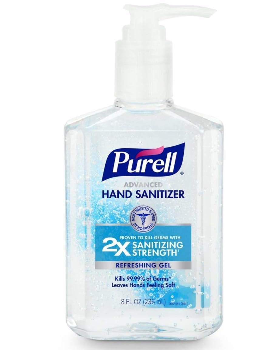 PURELL Advanced Hand Sanitizer, Refreshing Gel, 8 fl oz Sanitizer Table Top Pump Bottles (Pack of 2) – 9652-06-EC2PK