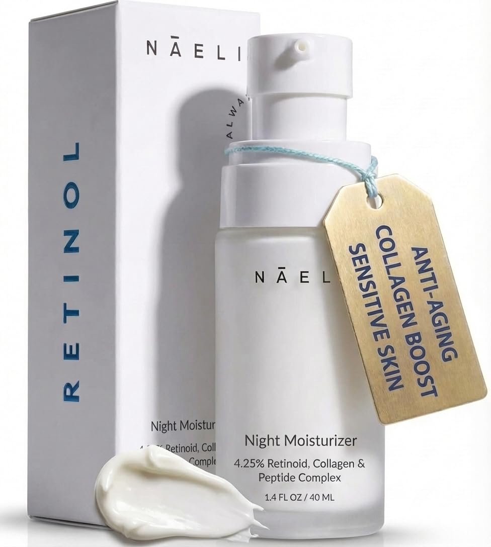 Retinoid Cream – 4.25% Retinol Night Moisturizer for Face & Neck with Collagen, Peptides & Hyaluronic Acid – Anti Aging Wrinkle Cream, Improves Skin Tone & Texture, 1.4 oz