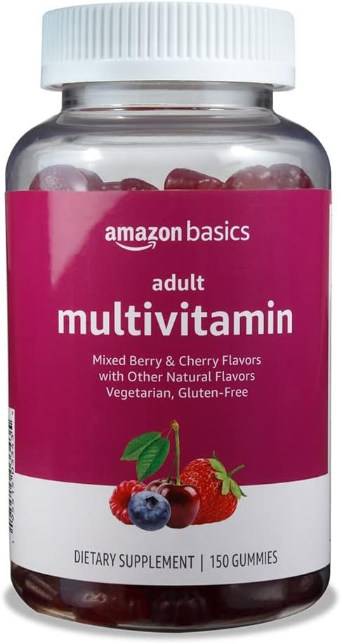 Amazon Basics Adult Multivitamin Gummies, Mixed Berry & Cherry, 150 Gummies, 75-Day Supply, Pack of 1 (Previously Solimo)