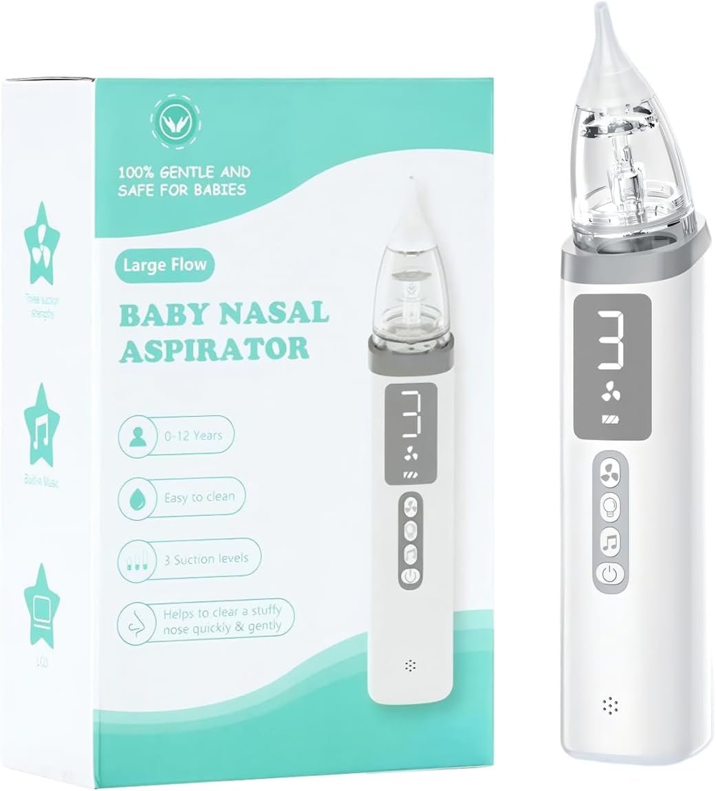 Electric Nasal Aspirator for Baby,Baby Nose Sucker,Snot Sucker for Toddlers,for Relieving Nasal Congestion,Nose Cleaner with 3 Silicone Tips,Adjustable Suction Level,Music and Light Soothing Function
