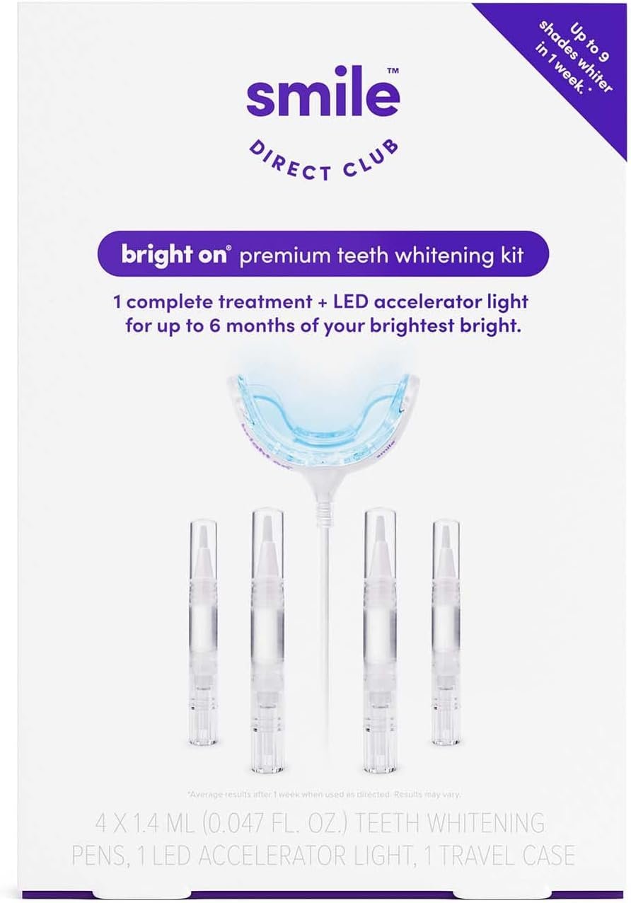 SmileDirectClub Teeth Whitening Kit with LED Light – 4 Pack Gel Pens – Professional Strength Hydrogen Peroxide
