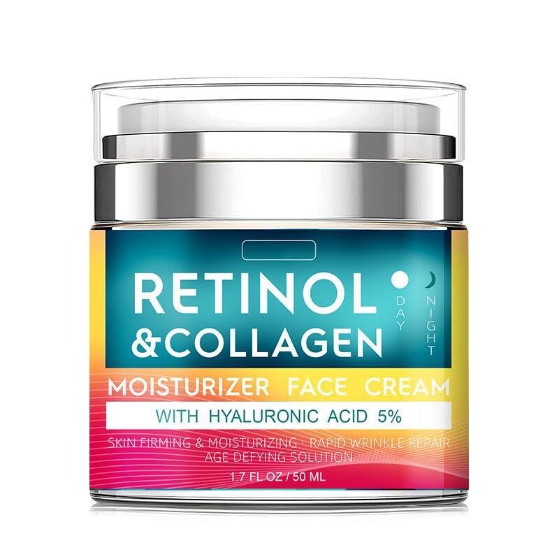 Retinol Cream for Face with Hyaluronic Acid, Day & Night Anti-Aging Moisturizer for Women and Men, Collagen Cream for Face Reduces Wrinkles, Dryness 1.7 FL Oz