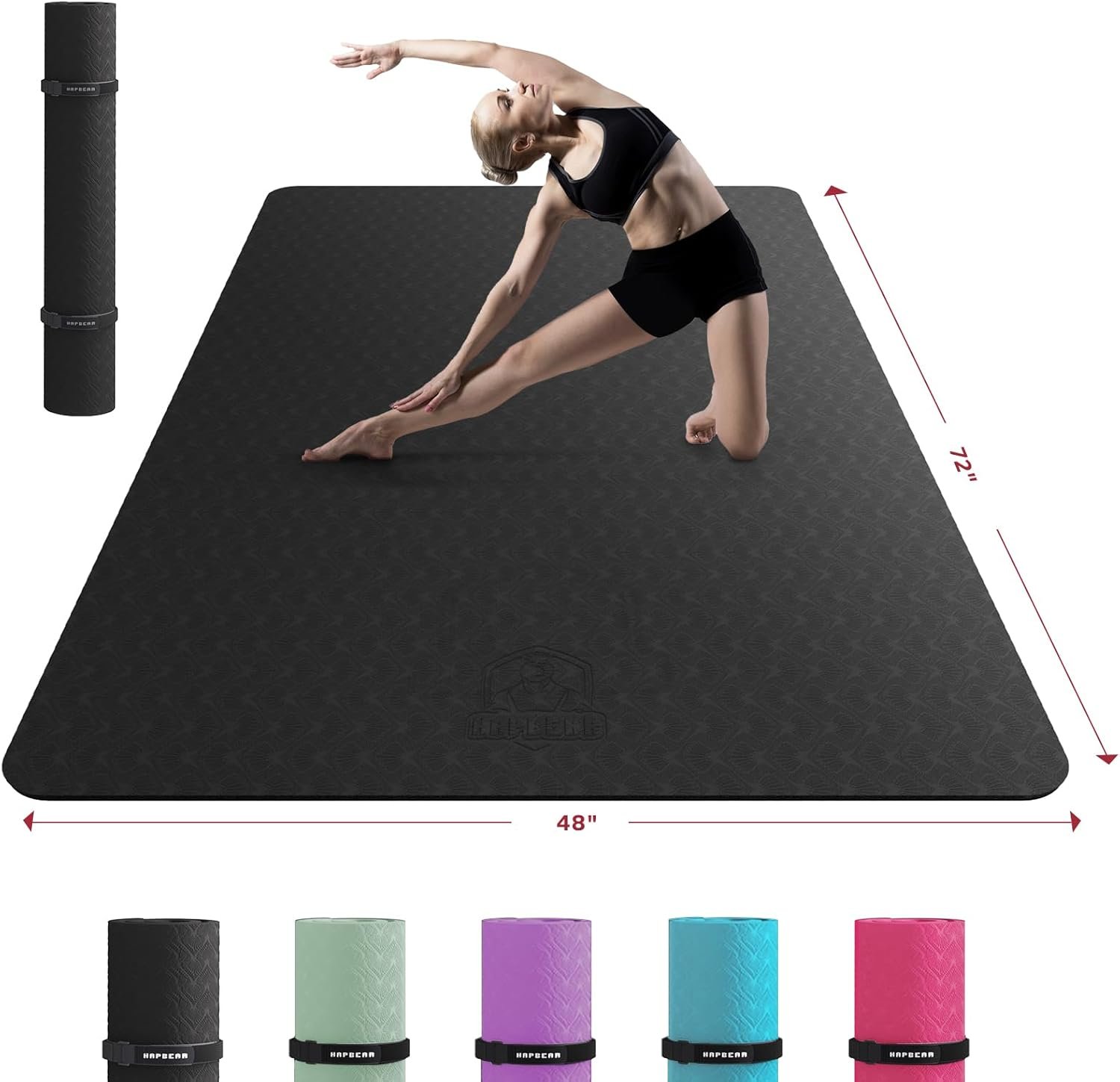 HAPBEAR Extra Large Yoga Mat – 72″x48″/78″x54″, 1/4″ & 1/3″ Thick, Non-Slip, Durable, Eco-Friendly, Wide Exercise Mat for Home Workouts, Yoga, Pilates, Stretching, Meditation (Barefoot Exercise)
