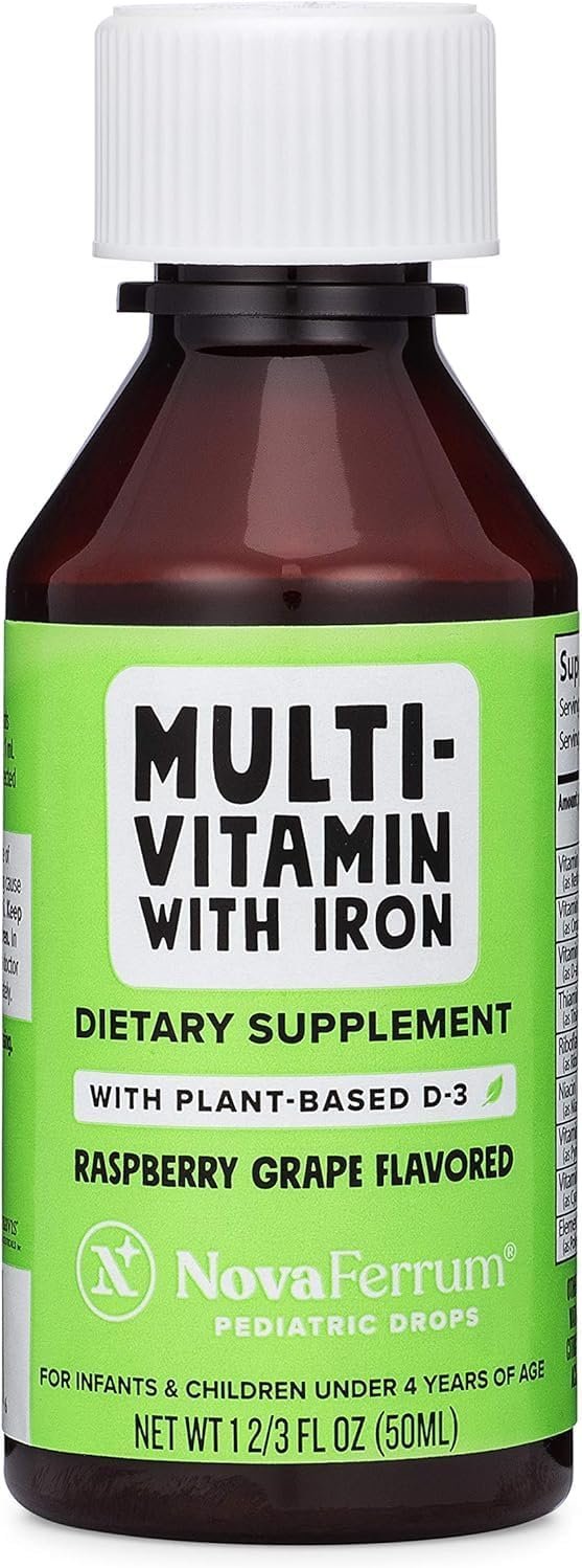 NovaFerrum Delish | Vegan Multivitamin with Iron for Infants, Toddlers & Kids | Immune Support | Organic Plant-Based D-3 | Gluten Free | Vegan Verified | Sugar Free | 1.69 Fl Oz (50 mL)