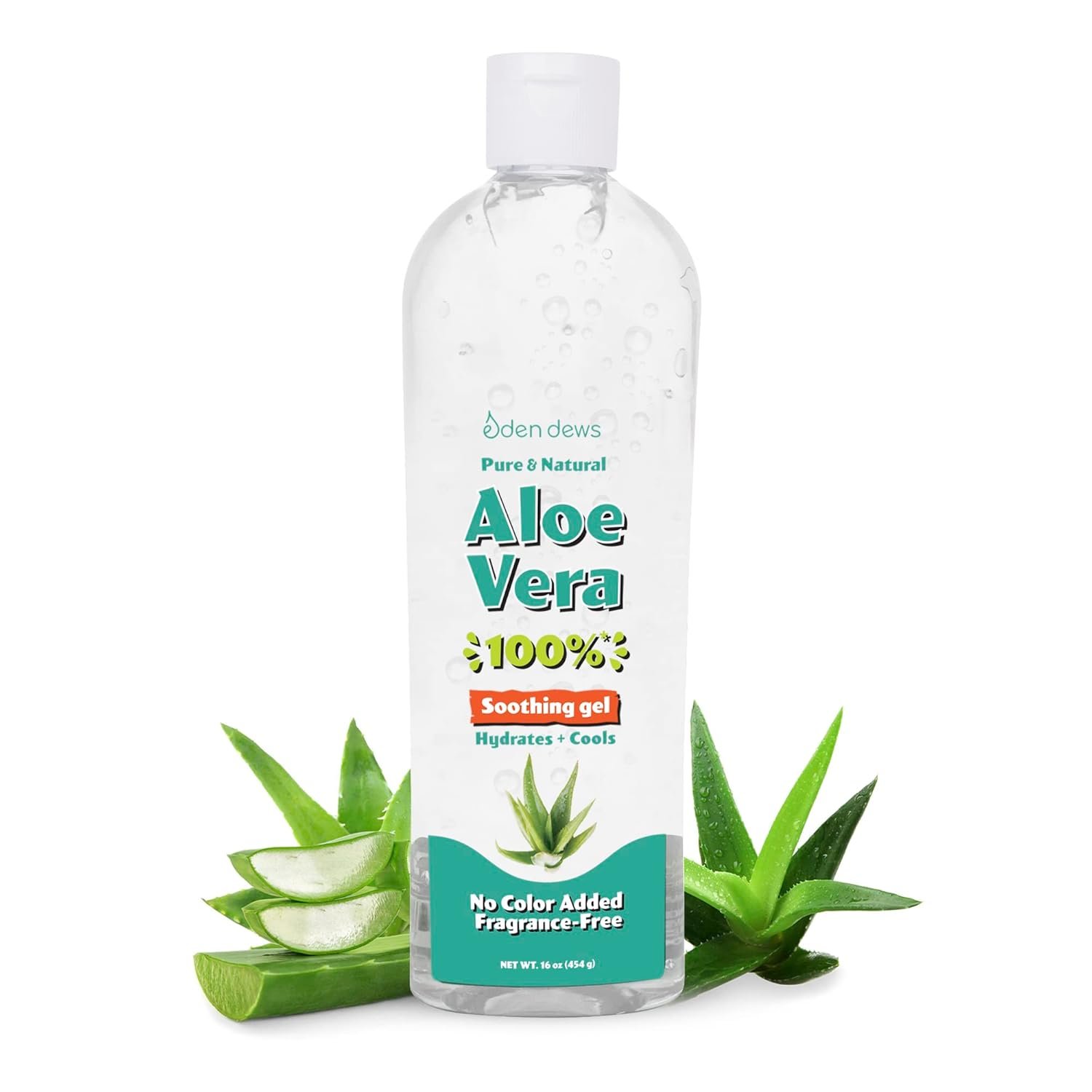 Organic Aloe Vera Gel 100% Pure, Moisturizing, Face Skin & Hair Care, Hydrating & Soothing for Dry Skin, Made in USA, Unscented, 16 oz