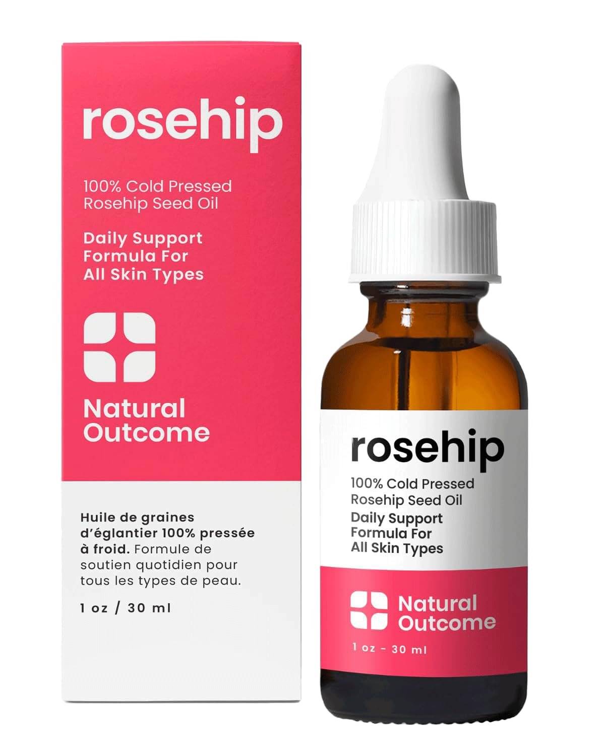 natural outcome Rosehip Oil 100% Pure Cold-Pressed Rosehip Seed Face Oil – Anti-Aging Facial Oil to Plump, Balance & Hydrate 1 oz