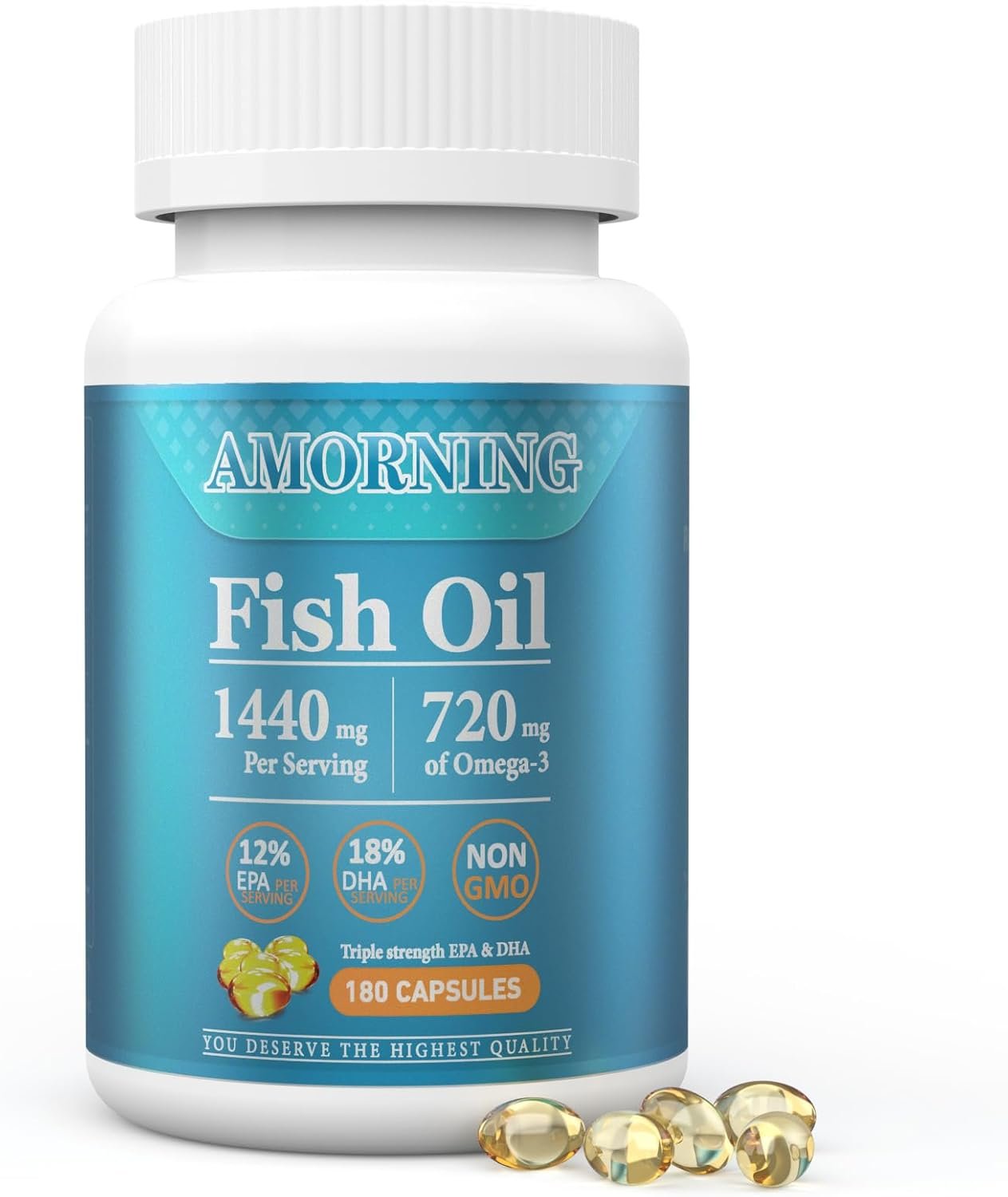 Fish-Oil Omega3-Fatty Acids-Supplement Small-Softgels – 180Count 1440mg for Healthy Heart Brain Eyes Support High EPA DHA Easy to Swallow