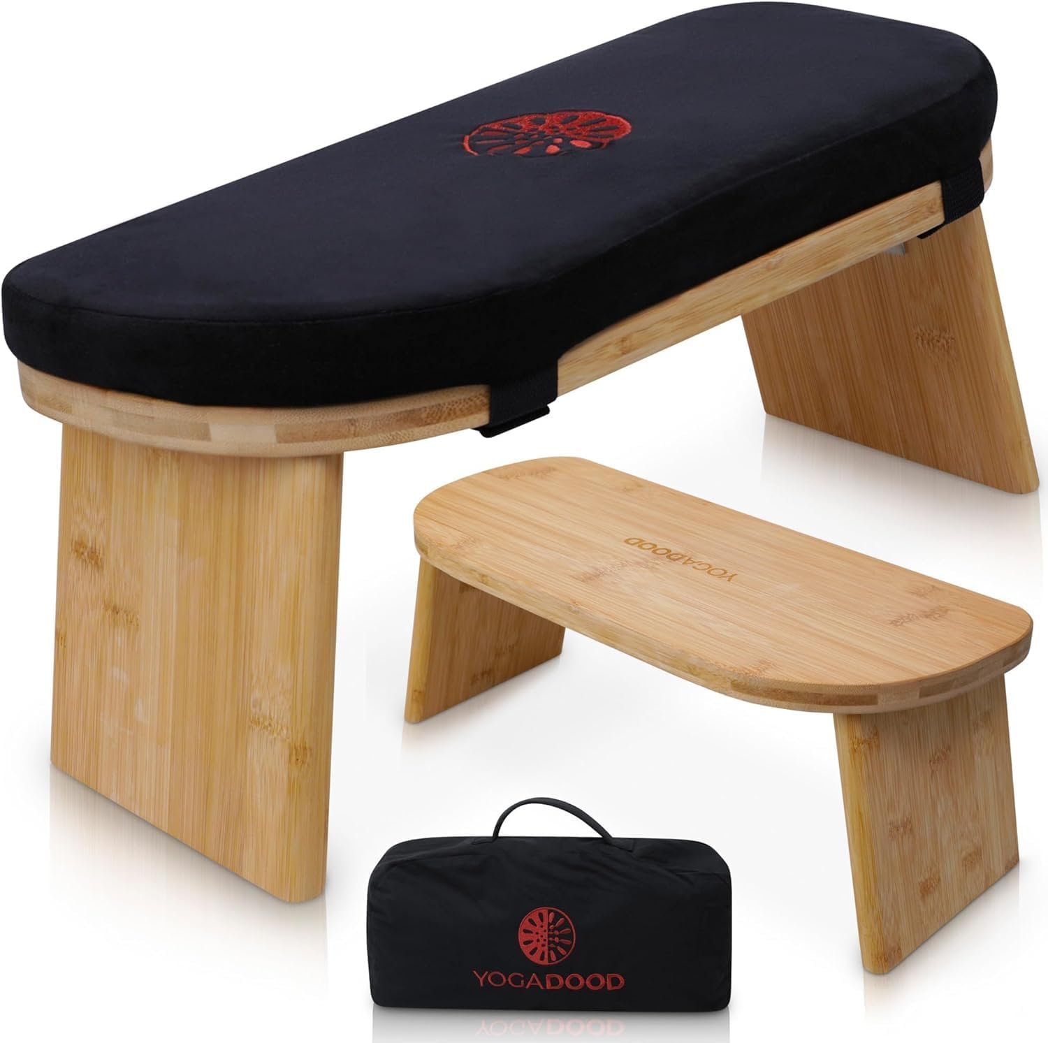 Yoga Dood Meditation Bench – Folding Bamboo Meditation Stool with Velvet Cushion & Carry Bag, Seiza Prayer Bench