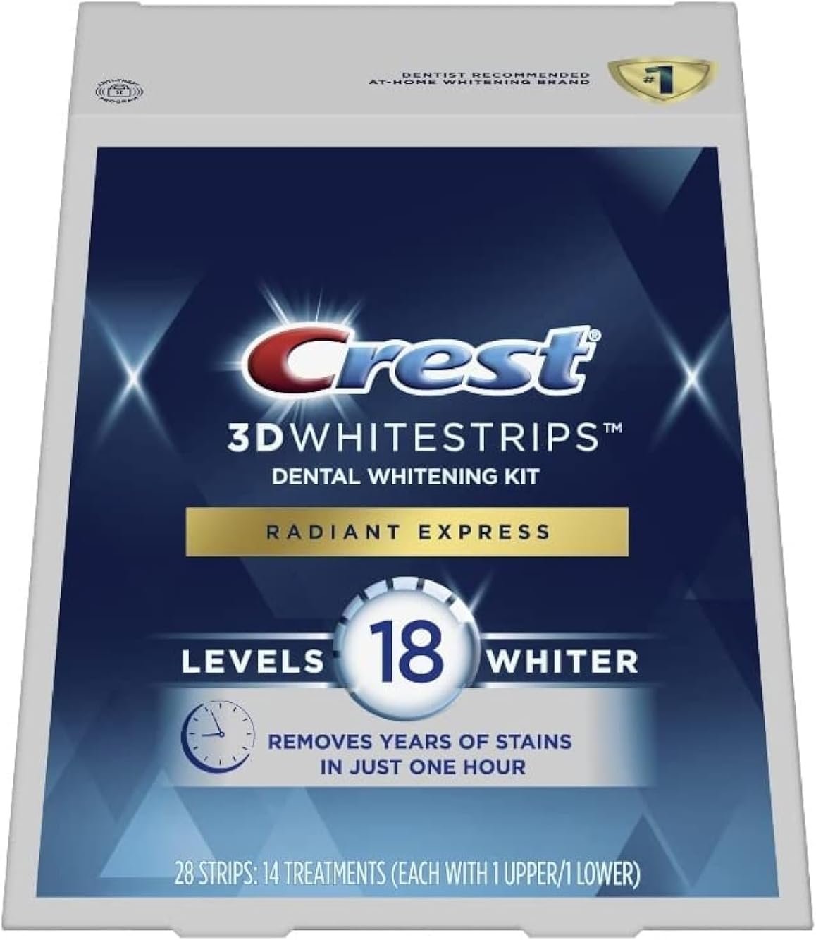 Crest 3DWhitestrips Radiant Express At-home Teeth Whitening Kit, 14 Treatments