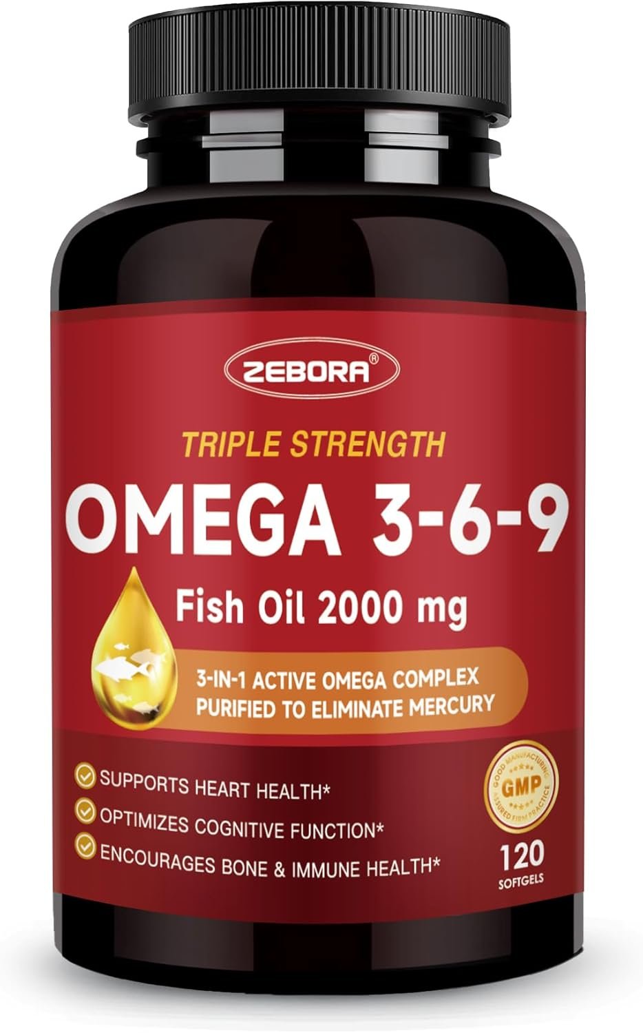 Triple Omega 3-6-9 Fish Oil 2000mg – High Potency with Vitamin D3 & Astaxanthin, Support for Heart, Brain and Immune Health – Includes Flaxseed & Borage, 60 Servings