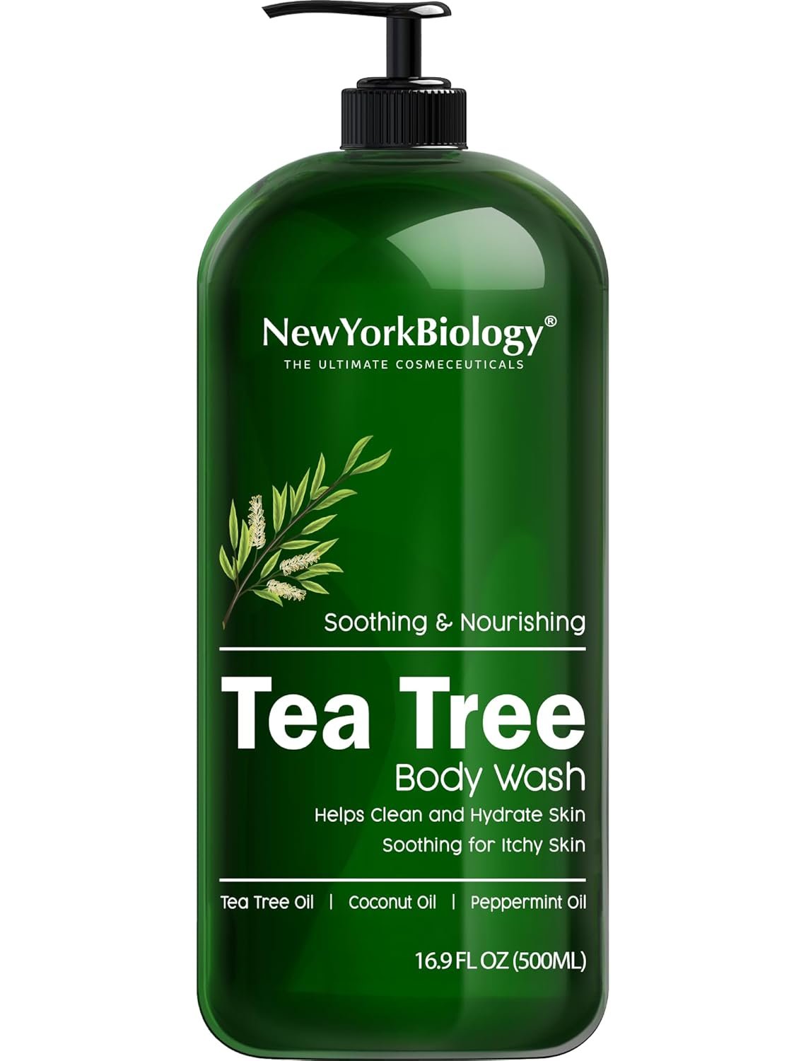 New York Biology Tea Tree Body Wash for Men and Women – Moisturizing Body Wash Helps Soothe the Skin – Refreshing and Hydrating Cleanser for Body and Feet – 16.9 Fl Oz