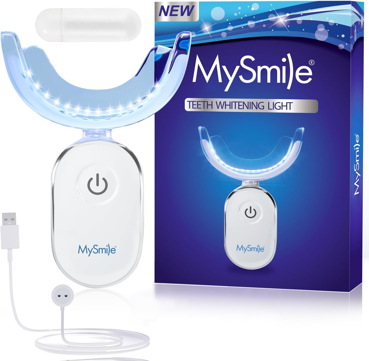 MySmile Teeth Whitening Accelerator Light, 28 LED Blue Light, Each 10 Minutes, USB Charger, Mouth Trays, 1 Pcs LED Light & 4ml Gel