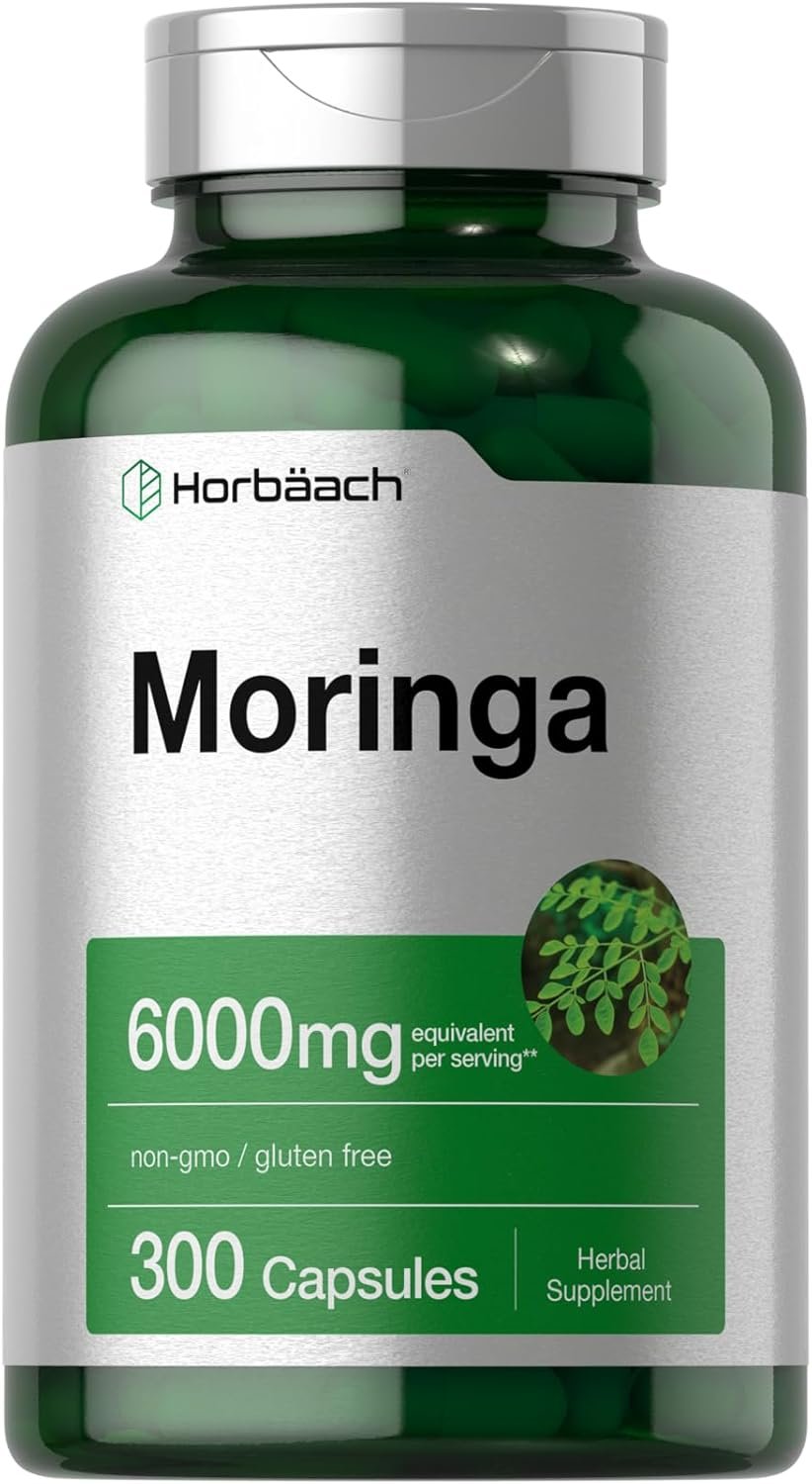 Horbäach Moringa Oleifera | 300 Powder Capsules | Non-GMO and Gluten Free Extract Formula | Complete Green Superfood