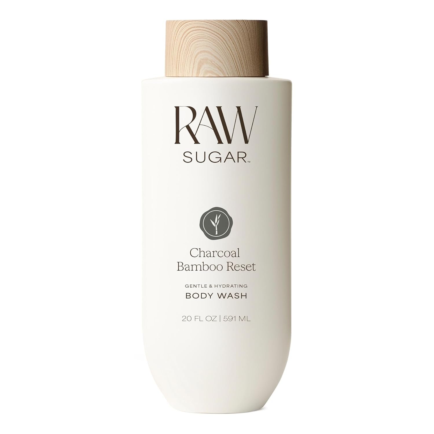 RAW SUGAR Charcoal Bamboo Reset Gentle & Hydrating Body Wash, 20 Fl Oz (Pack of 1), Moisturizing & Refreshing Bath & Shower Gel, Vegan, Formulated without SLS/SLES & Parabens