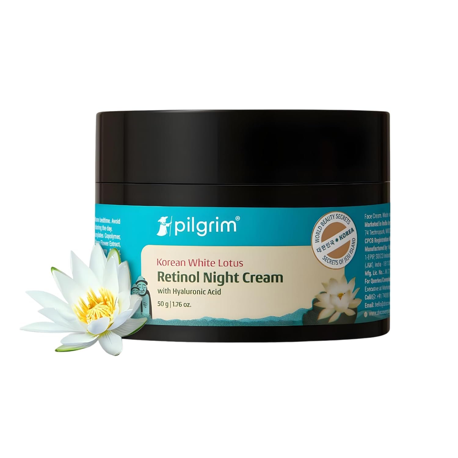 Pilgrim Retinol Night Cream with Hyaluronic Acid & Vitamin C | Lightweight Overnight Face Moisturizer for Oily & Dry Skin | For Men & Women | 1.76 Oz (50g)