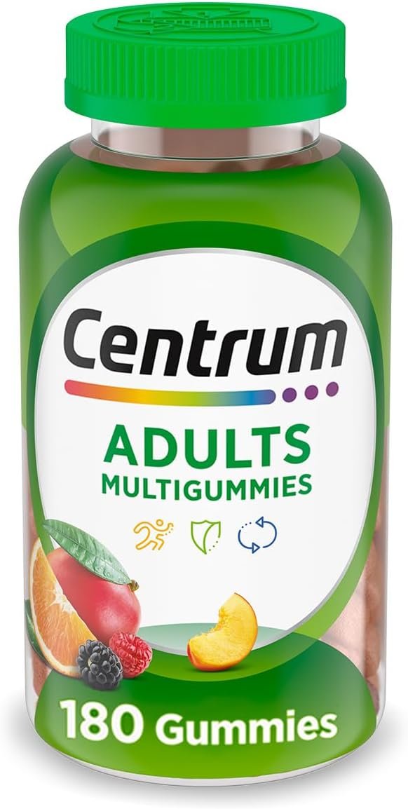 Centrum MultiGummies Gummy Multivitamin for Adults, Multivitamin/Multimineral Supplement with Vitamins D, B and E, Assorted Fruit Flavor – 18 Count