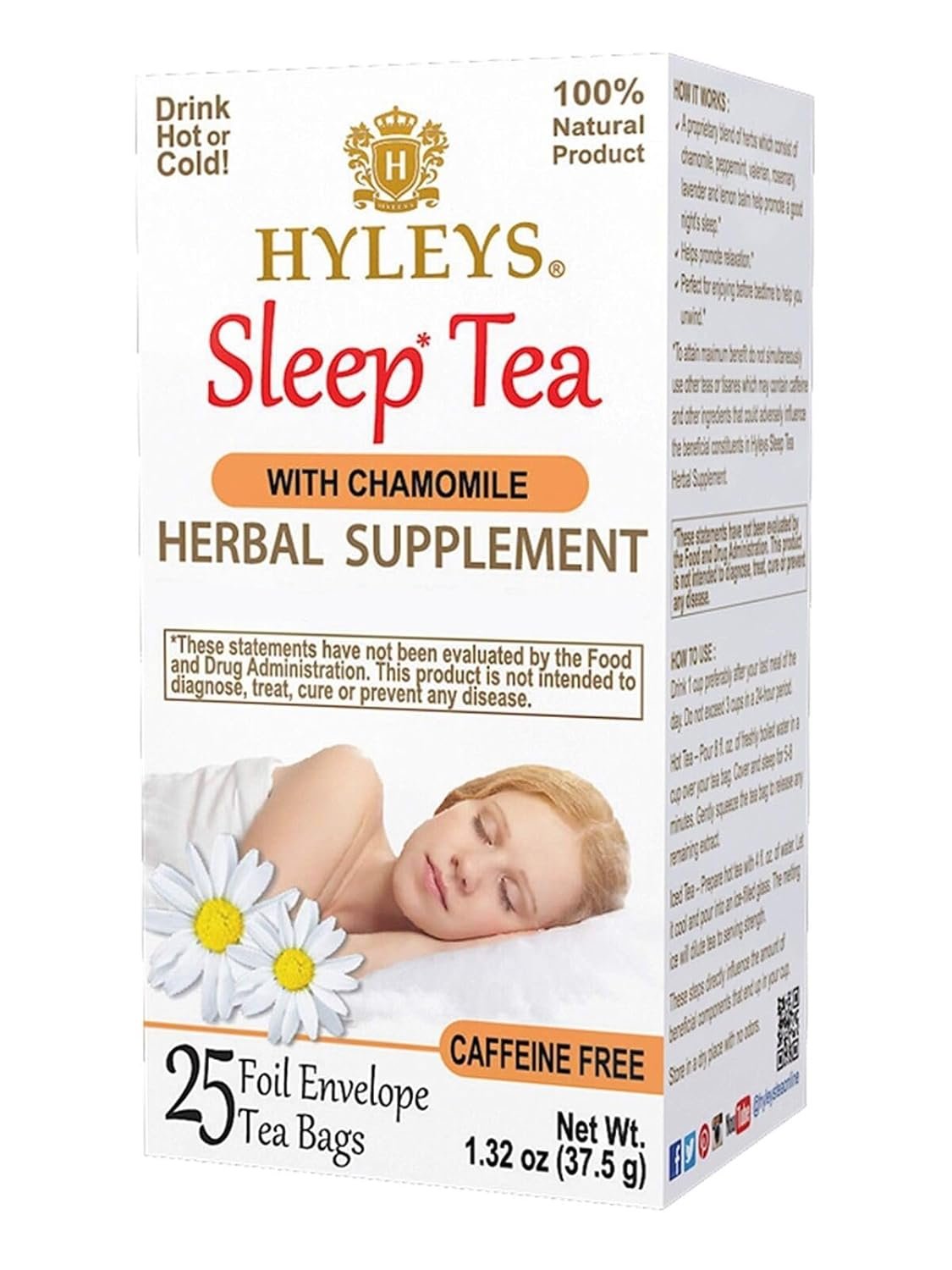 Hyleys Chamomile Tea – 25 Tea Bags (1 Pack) – Herbal, Caffeine-Free Sleepy Time Tea for Night and Bedtime Relaxation