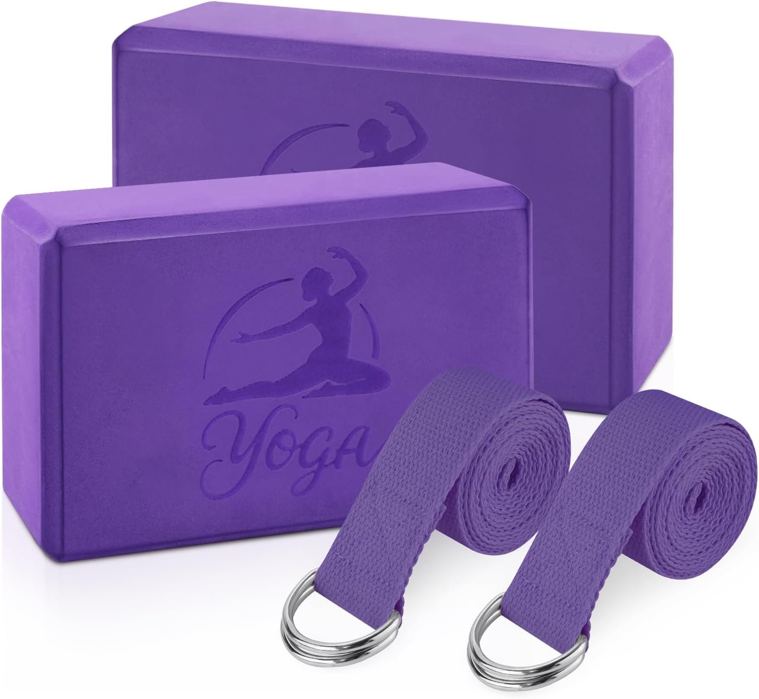 RETON Yoga Blocks Set, High – Density Yoga Block with 2 Strap, Lightweight Foam Brick Yoga Pilates Blocks, Anti-Slip Yoga Brick with Embossed Design for Posture Adjustment and Movement Assistance