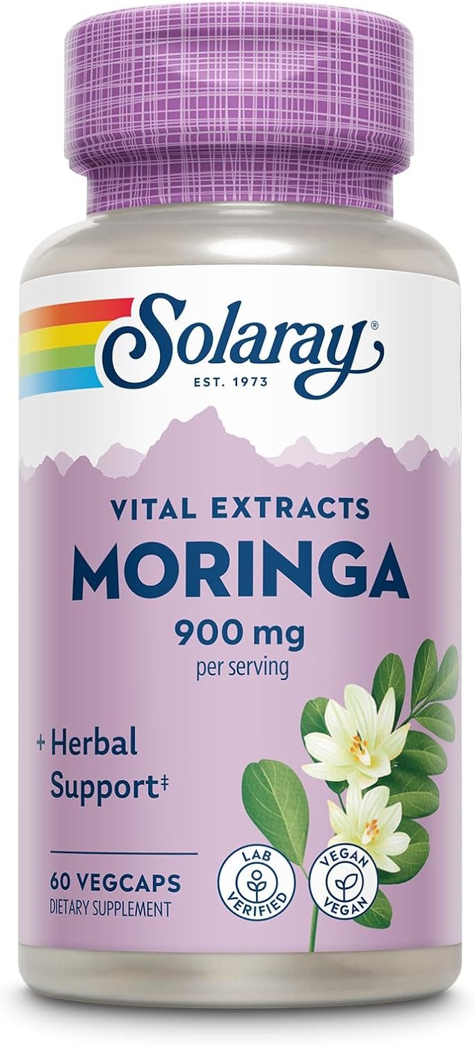 SOLARAY Moringa Capsules 900 mg – Moringa Supplement with 135 mg Saponins – Herbal Support w/Naturally Occurring Vitamins, Minerals, Amino Acids, Vegan, 60-Day Guarantee, 30 Serv, 60 VegCaps