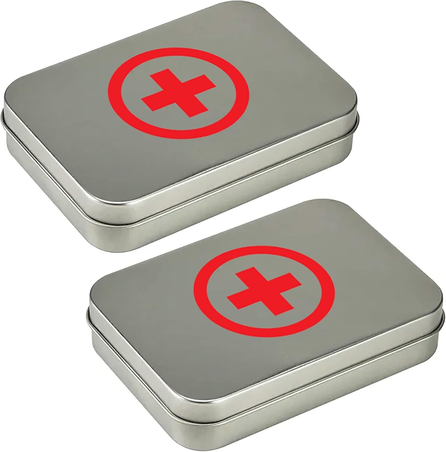 Compact First Aid Kit Mini Tin Box (2 Sets) – Small Storage Container w/Hinged Lid for Bandages, Medicine Pills, Outdoor Survival Kit