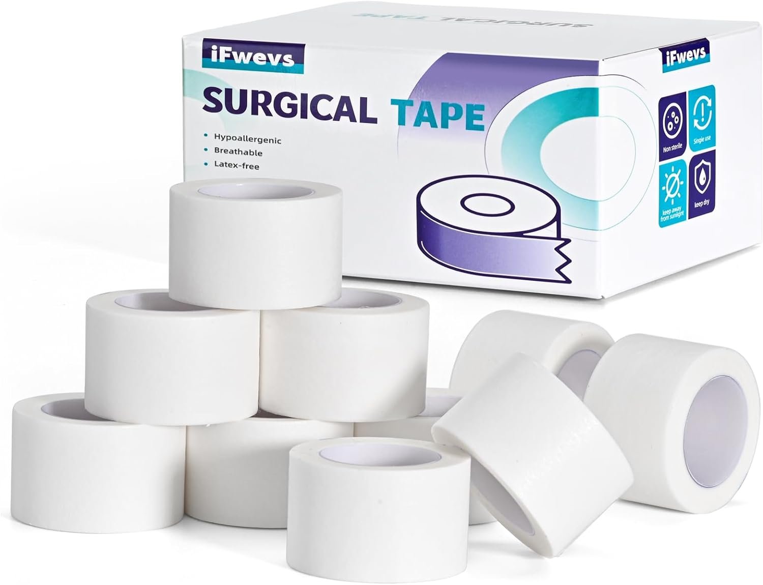 Paper Medical Tape 10 Rolls – 1″ x 10 Yards Latex-Free & Hypoallergenic Soft Paper Surgical Tape, Applicable to Surgical Tape for Skin, Dressings, Wound First Aid Tape