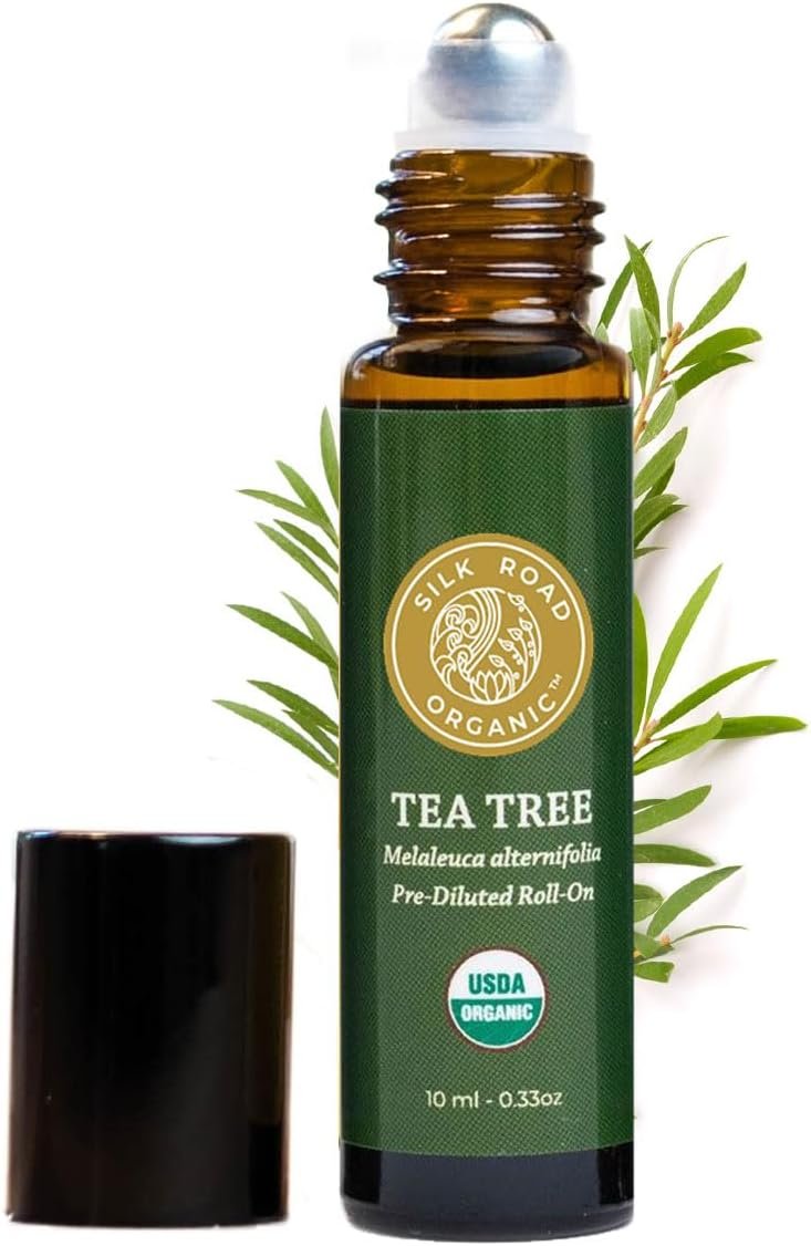 Silk Road Organic Tea Tree Essential Oil Roll On, 100% Pure USDA Certified – Healthy Skin, Toenails, Feet, Body Odor – 10 ml Roller – Always Pure, Always Organic