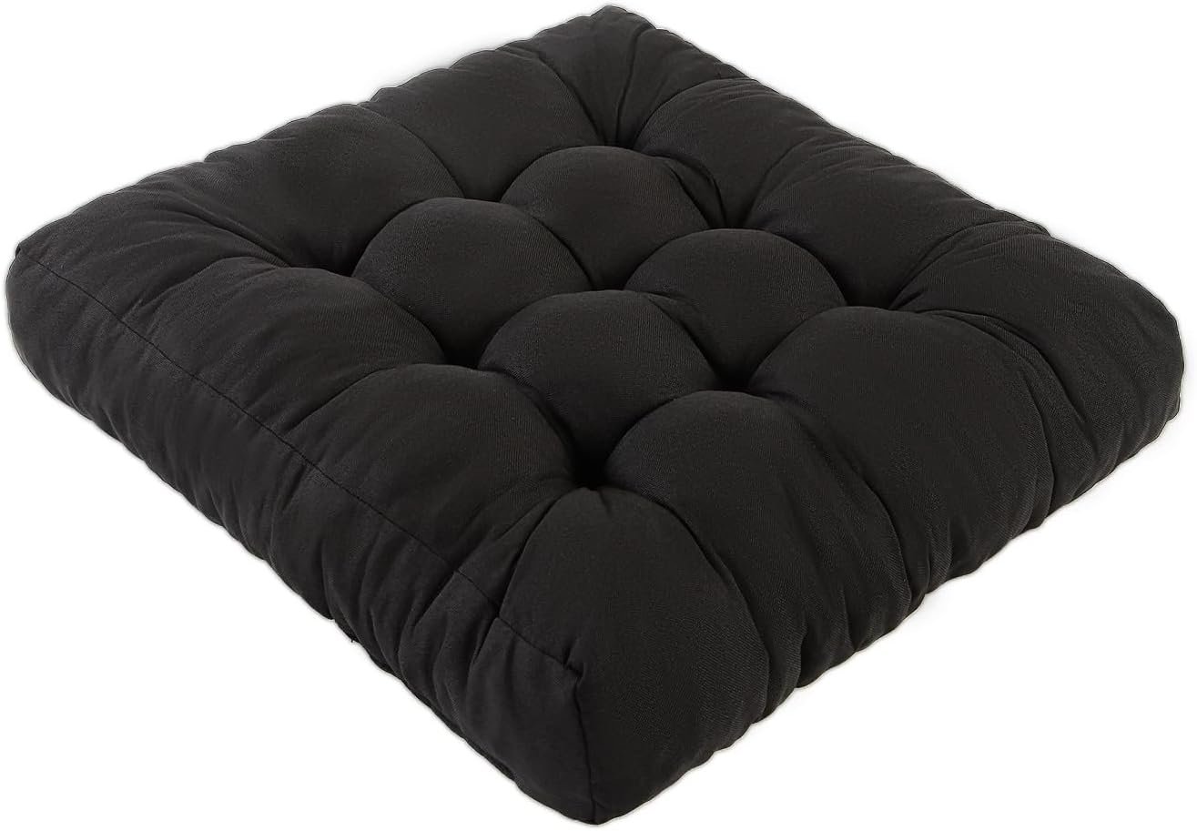 Meditation Floor Cushions, Thickened Floor Pillow for Adults, Large Square Pillows Seat Cushion for Tatami Living Room Yoga, Memory Sponge Block Added, 22×22 Inch, Black