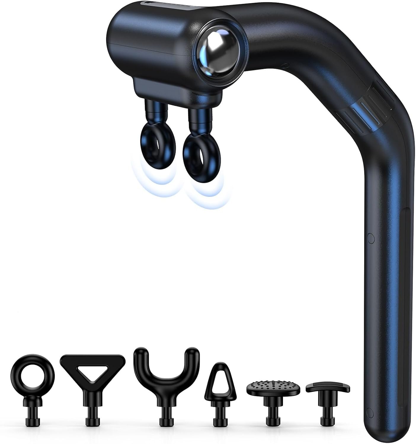 Dual-Head Massage Gun with Extension Handle, 3-in-1 Detachable Handheld Percussion Muscle Massager for Back Neck Shoulder Body Deep Tissue Pain Relief – 6 Speeds Levels (Black)