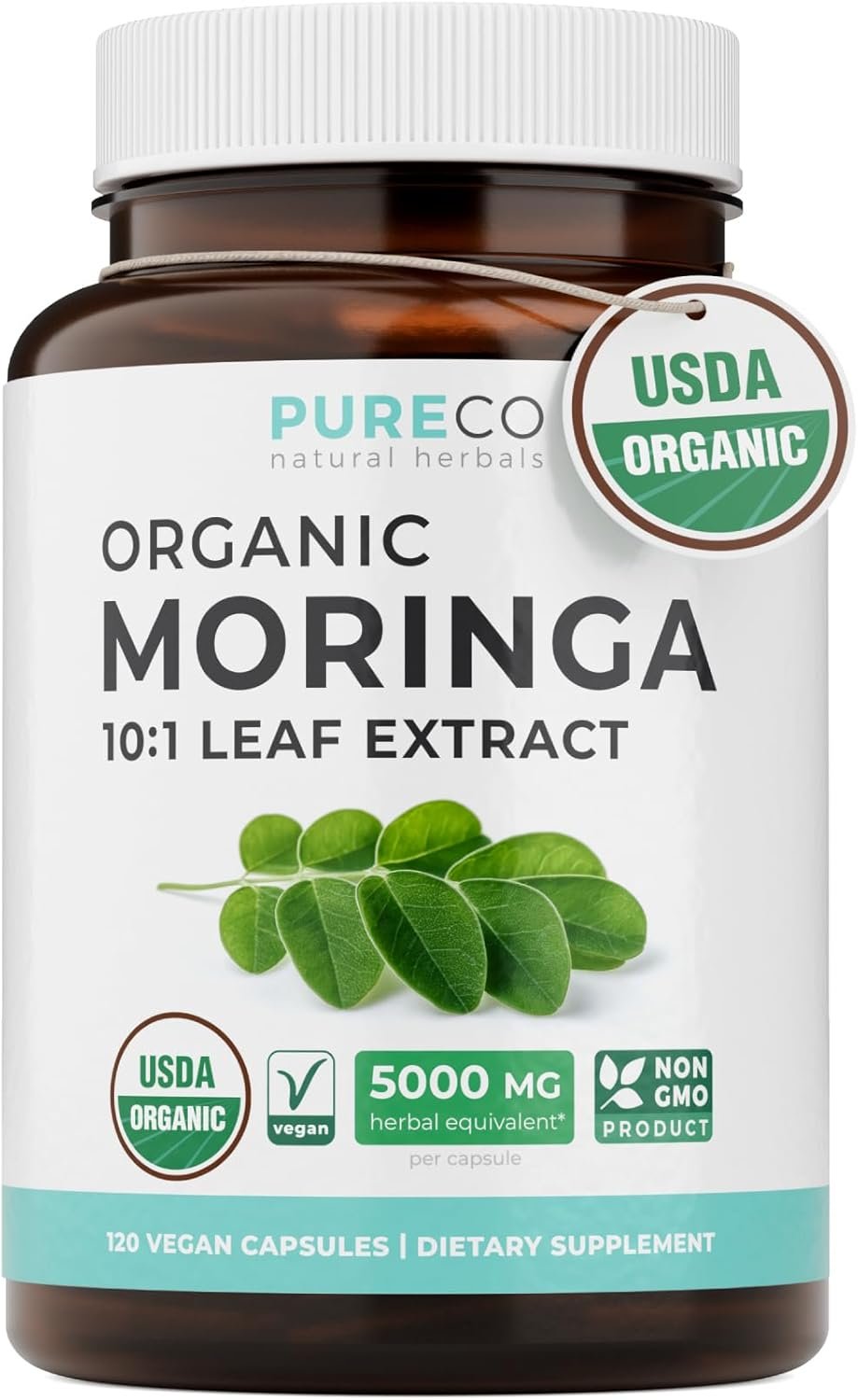 USDA Organic Moringa Capsules – High Potency 10:1 Pure Moringa Supplement with 5000mg Herbal Equivalent Strength – Nutrient Dense Green Superfood Antioxidant – Vegan & Non-GMO (4 Month Supply)