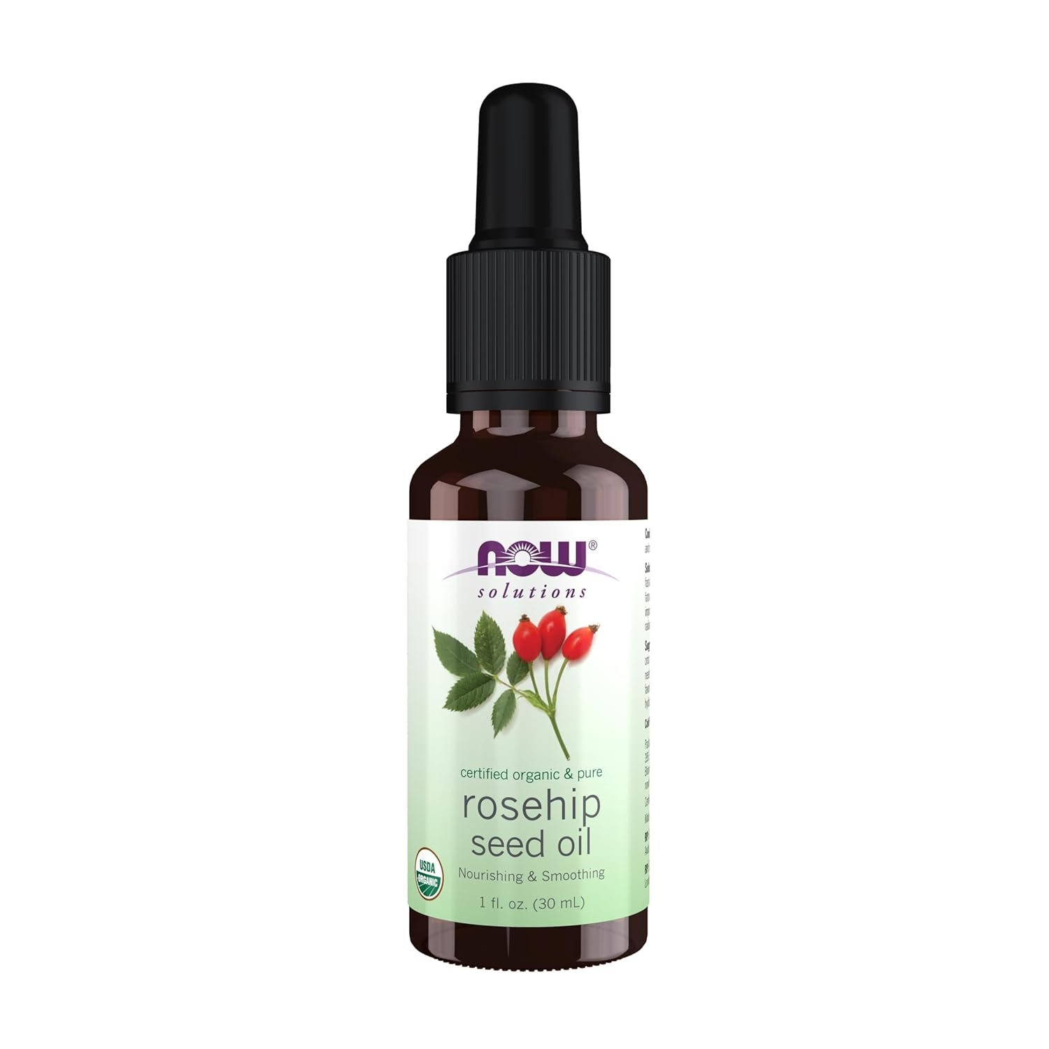 NOW Solutions, Organic Rose Hip Seed Oil, Certified Organic and 100% Pure, For Facial Care, Expeller Pressed, Vegan, Child Resistant Euro Dropper, 1-Ounce