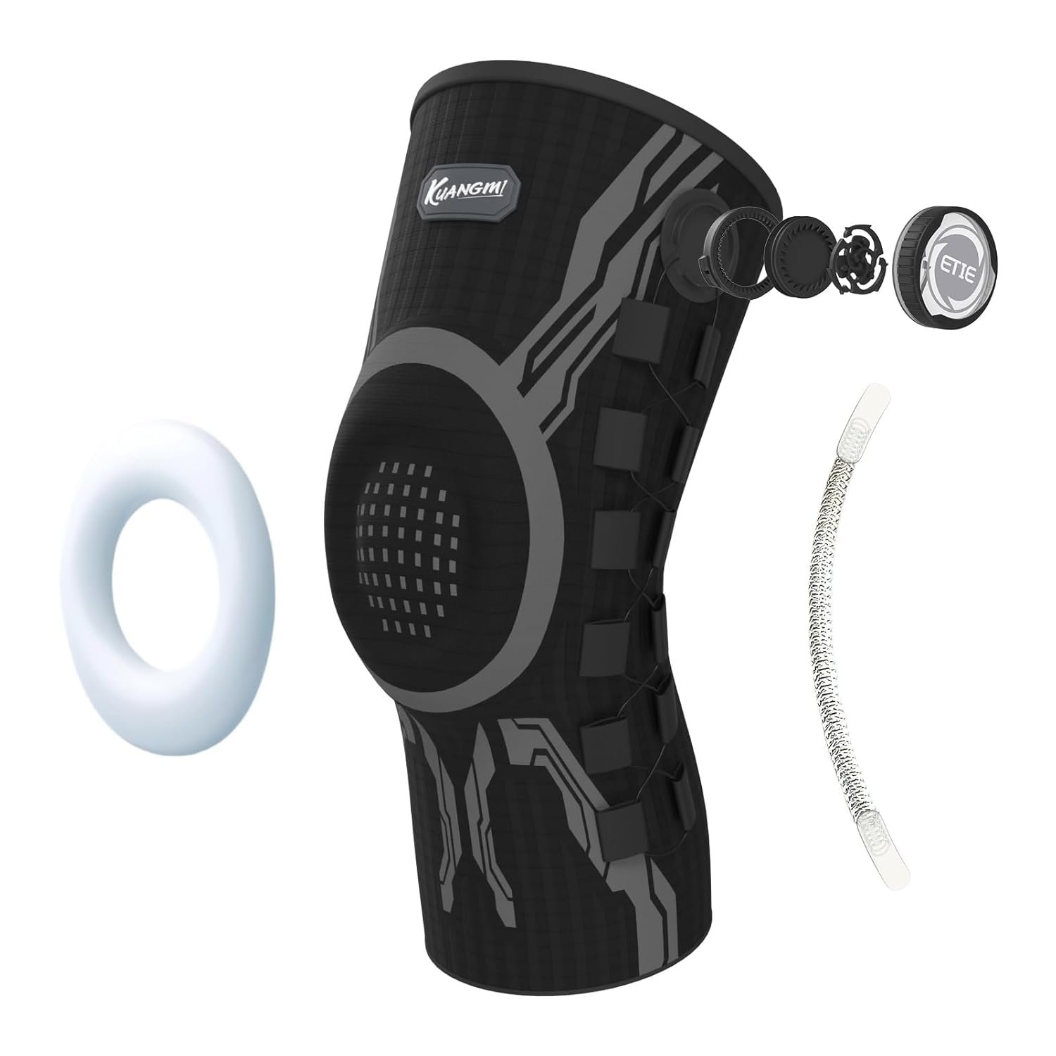 Kuangmi Knob Knee Brace for Pain Relief, Knee Support with Patella Gel Pad & Side Stabilizers, Compression Knee Sleeve for Workout, Arthritis, Joint Pain, Meniscus Tear (Black,Left,XX-Large,Single)