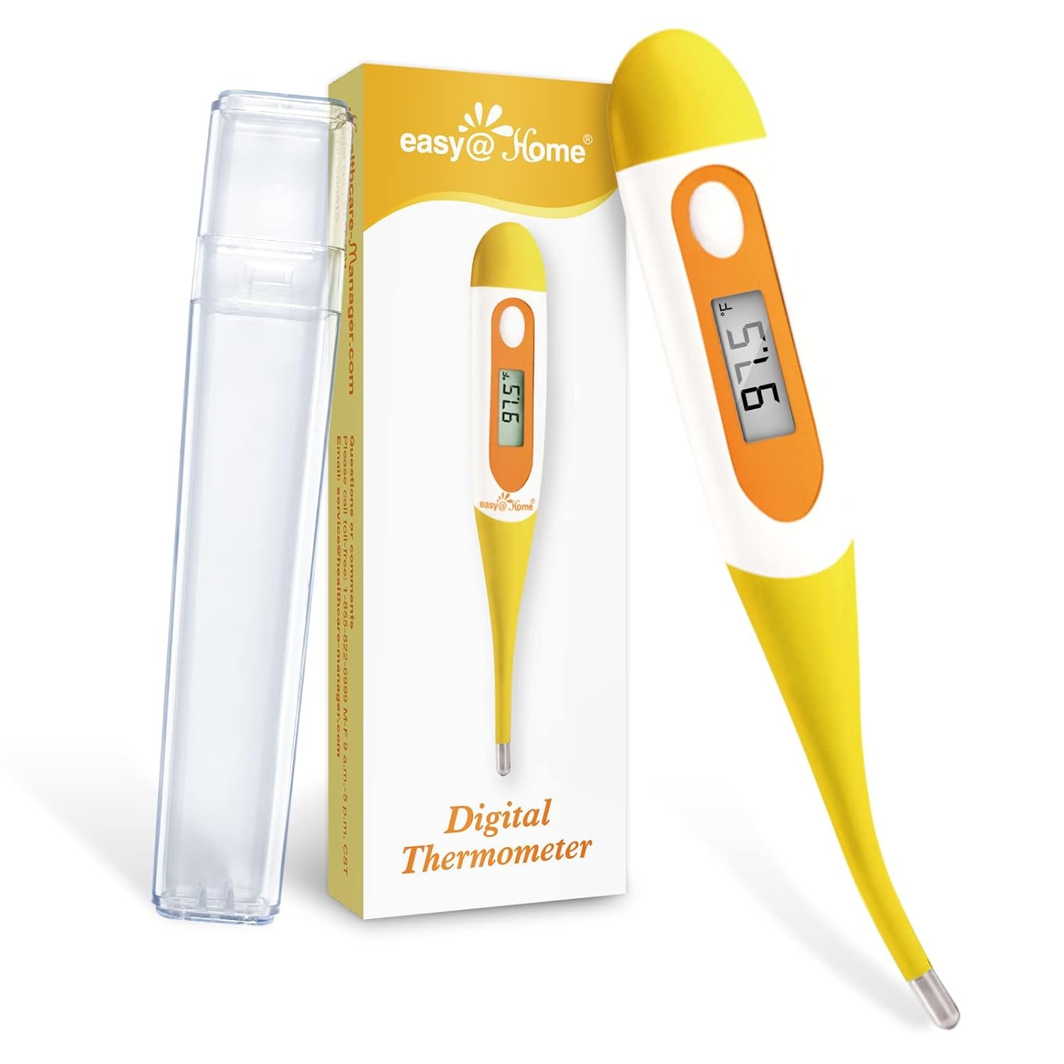 Easy@Home Digital Oral Thermometer for Fever Adults: Rectal, Underarm & Mouth, Accurate & Fast, Body Medical Temperature Thermometer for Baby Kids & Adult, EMT-021N-Yellow