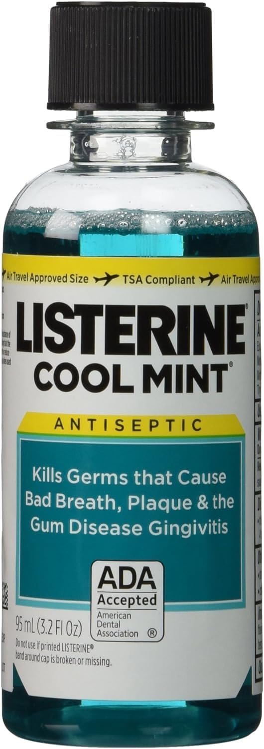 Listerine Cool Mint Antiseptic Mouthwash Travel Size 3.2 Ounces (Pack of 6)