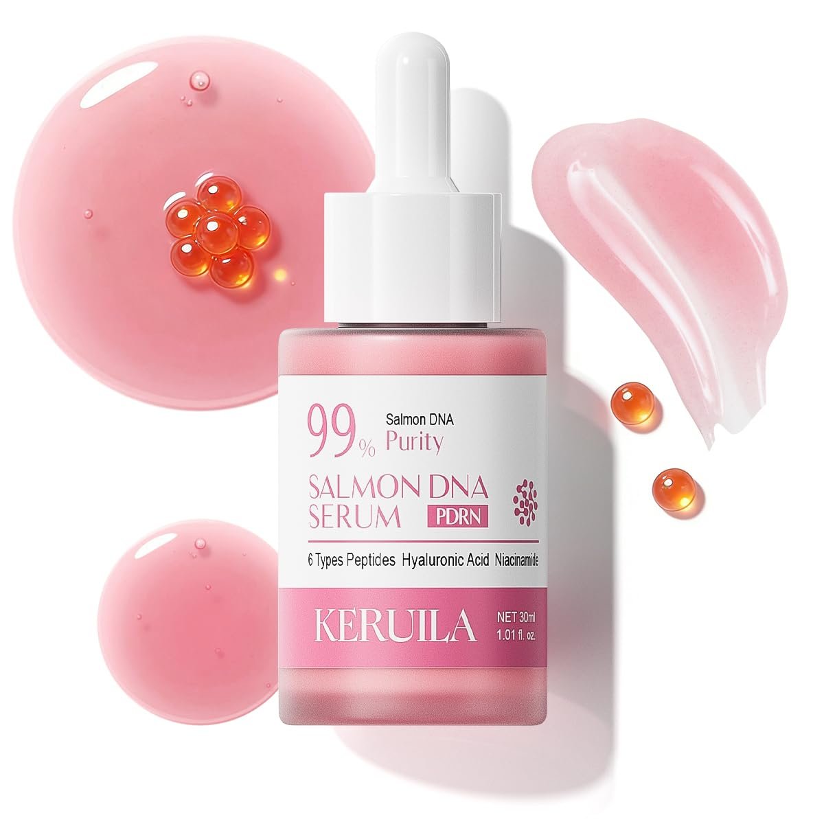 Pink Salmon DNA PDRN Serum Korean Skin Care, Niacinamide & Hyaluronic Acid Face Serum with Peptides, Hydrating Peptide Serum for Facial SkinCare