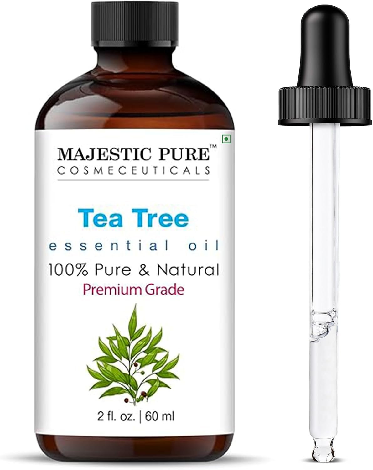 Majestic Pure Essential Oil with Glass Dropper – 100% Pure and Natural – Essential Oils for Diffuser, Aromatherapy, Soap and Candle Making, Tea Tree Essential Oil, Tea Tree Oil, 2 Fl Oz